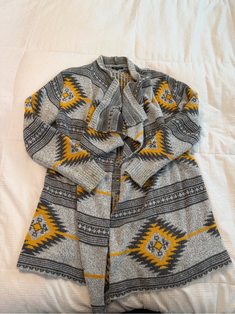 Pink Clover Grey and Mustard Aztec Open Front Cardigan